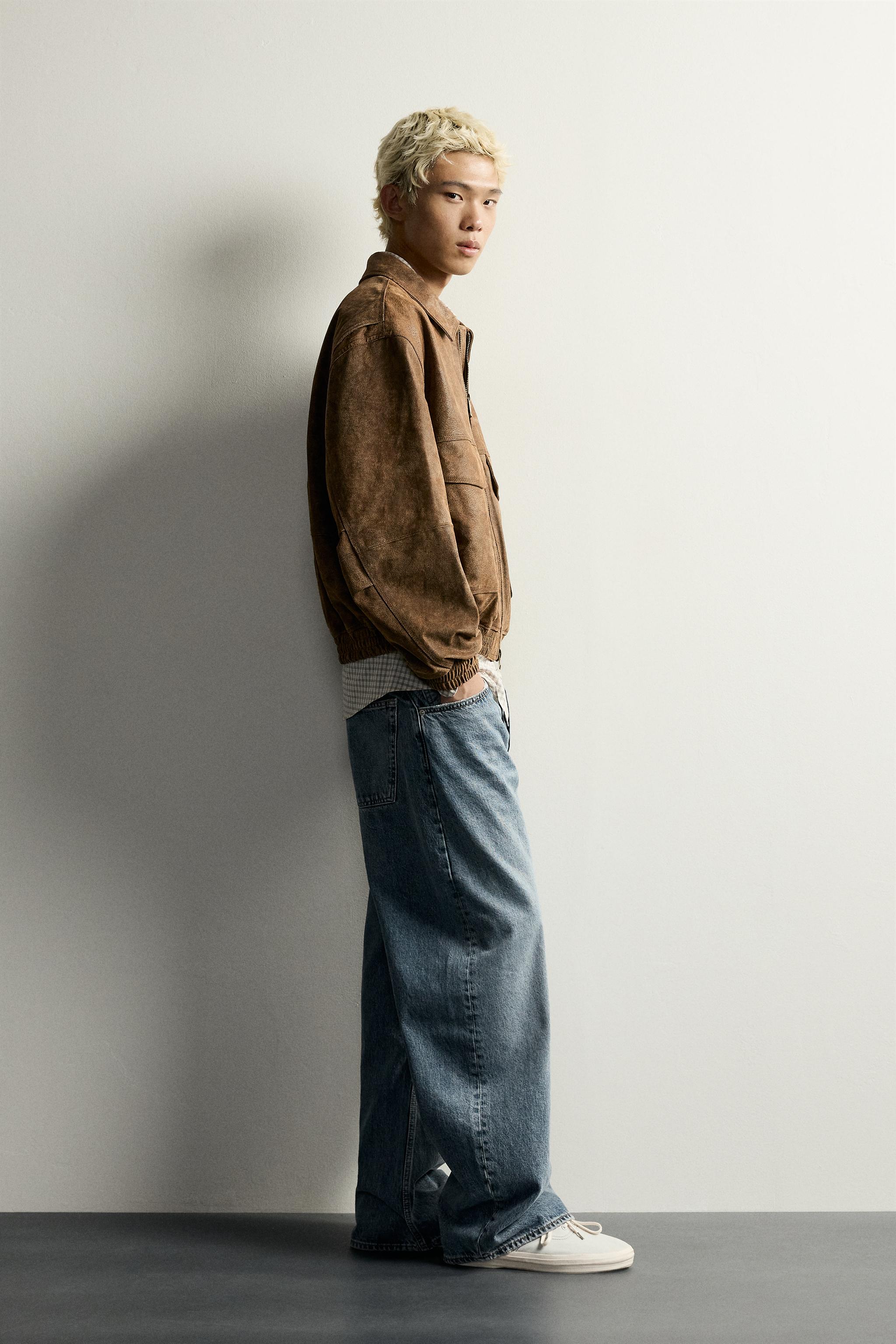 BLOUSON CROPPED EN CUIR EFFET DÉLAVÉ